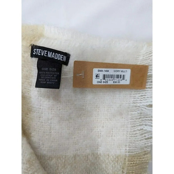 Steve Madden Women's Two-Tone Buffalo Check Ivory Multi One Size (MSRP $38) - Picture 5 of 5